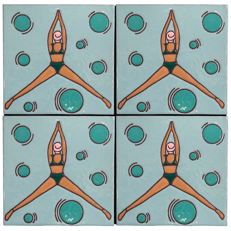 Palm Royale Swimmer 2 - 6x6 ceramic tile design