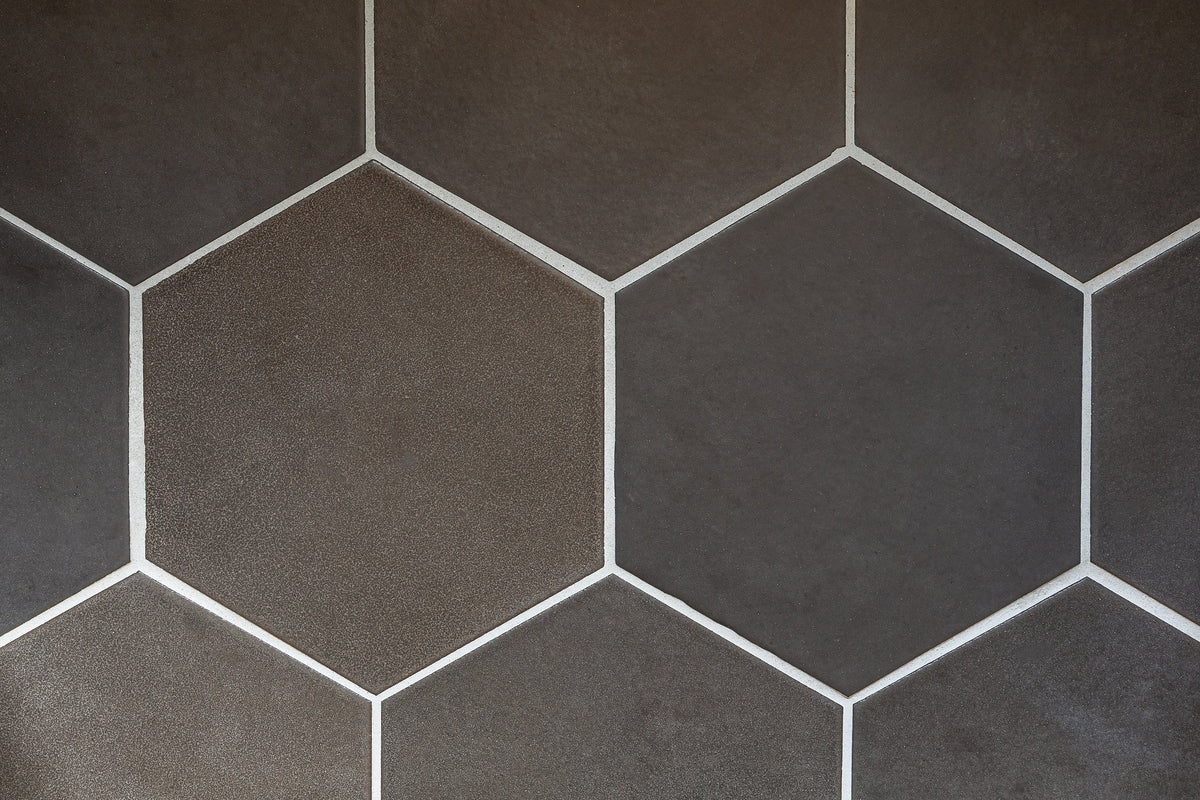 Close-up of May Gray hexagon tile