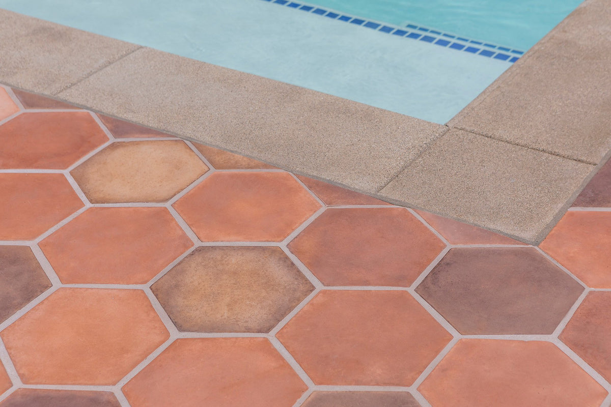 Hexagon tile at the pool coping