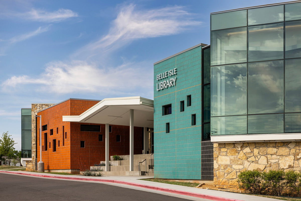 Sunset and Real Teal glazed brick facade