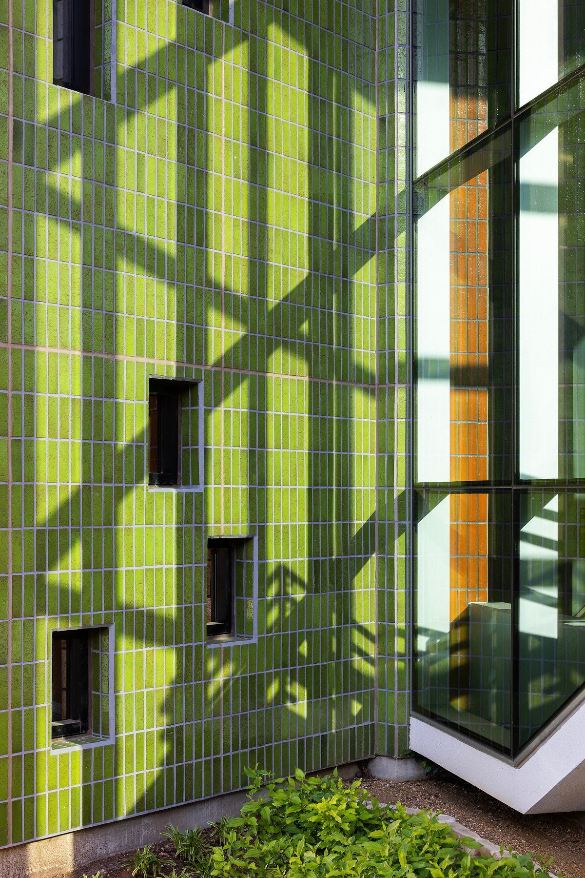 Green brick with window shadows