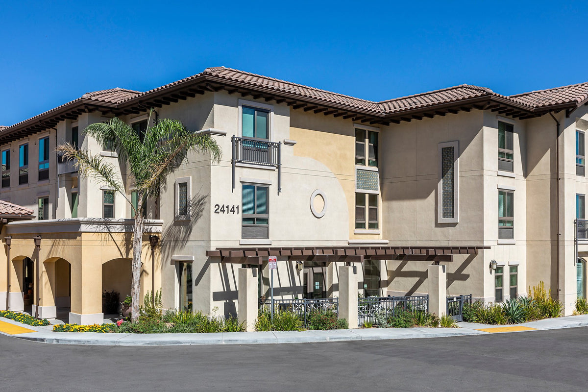 Building exterior with tile panels