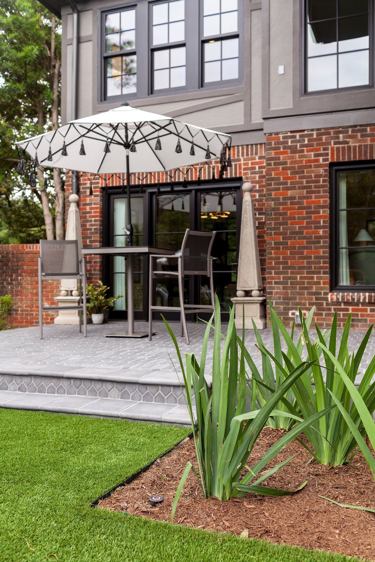 Patio edge along the garden lawn