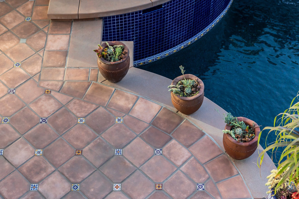Diagonal tile around the pool edge