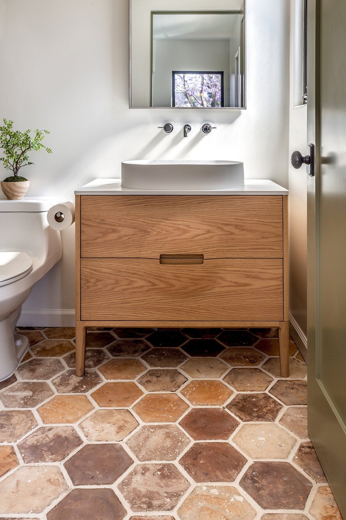 Vanity on a hexagon floor