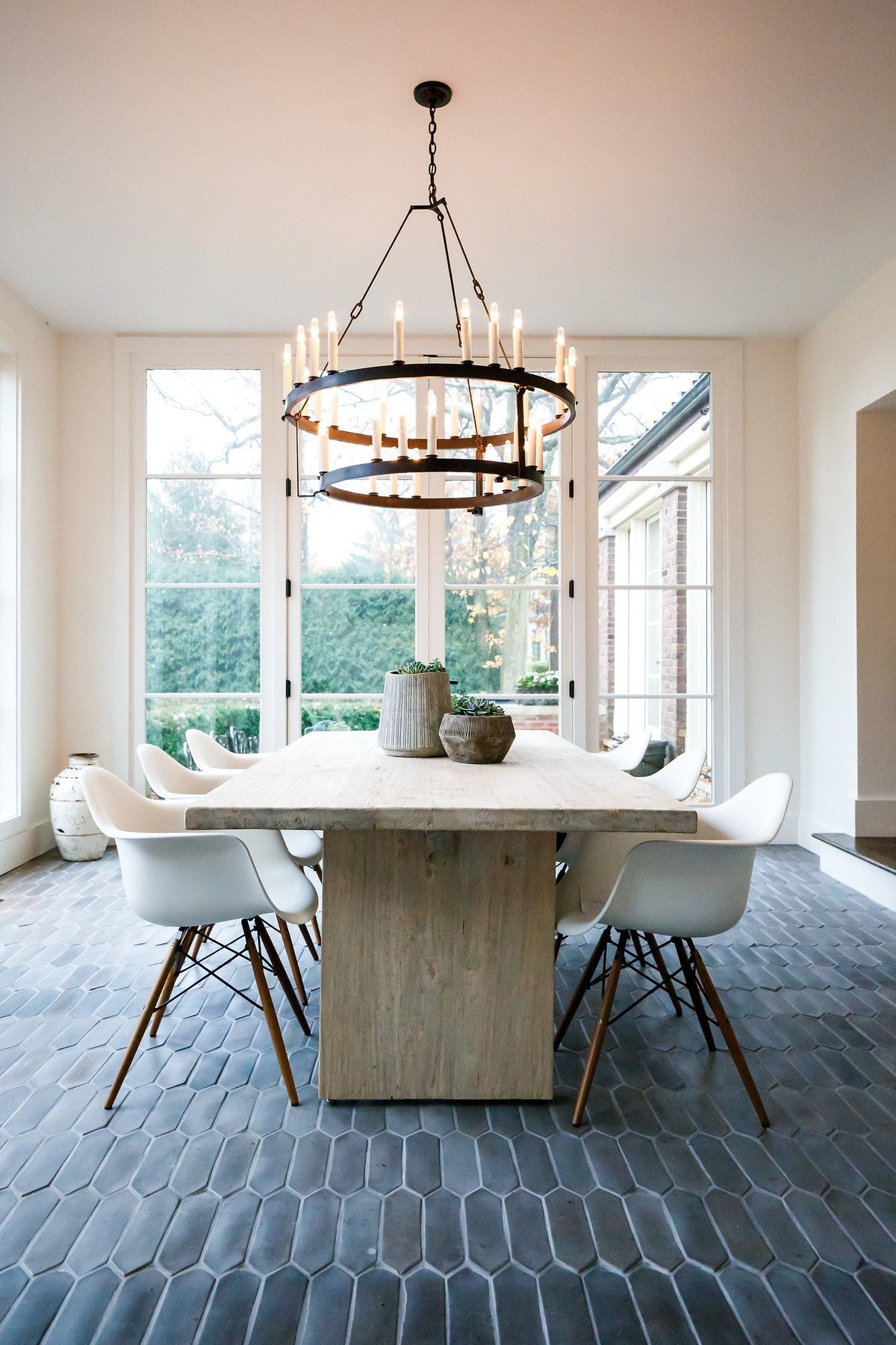 Dining table facing the garden windows