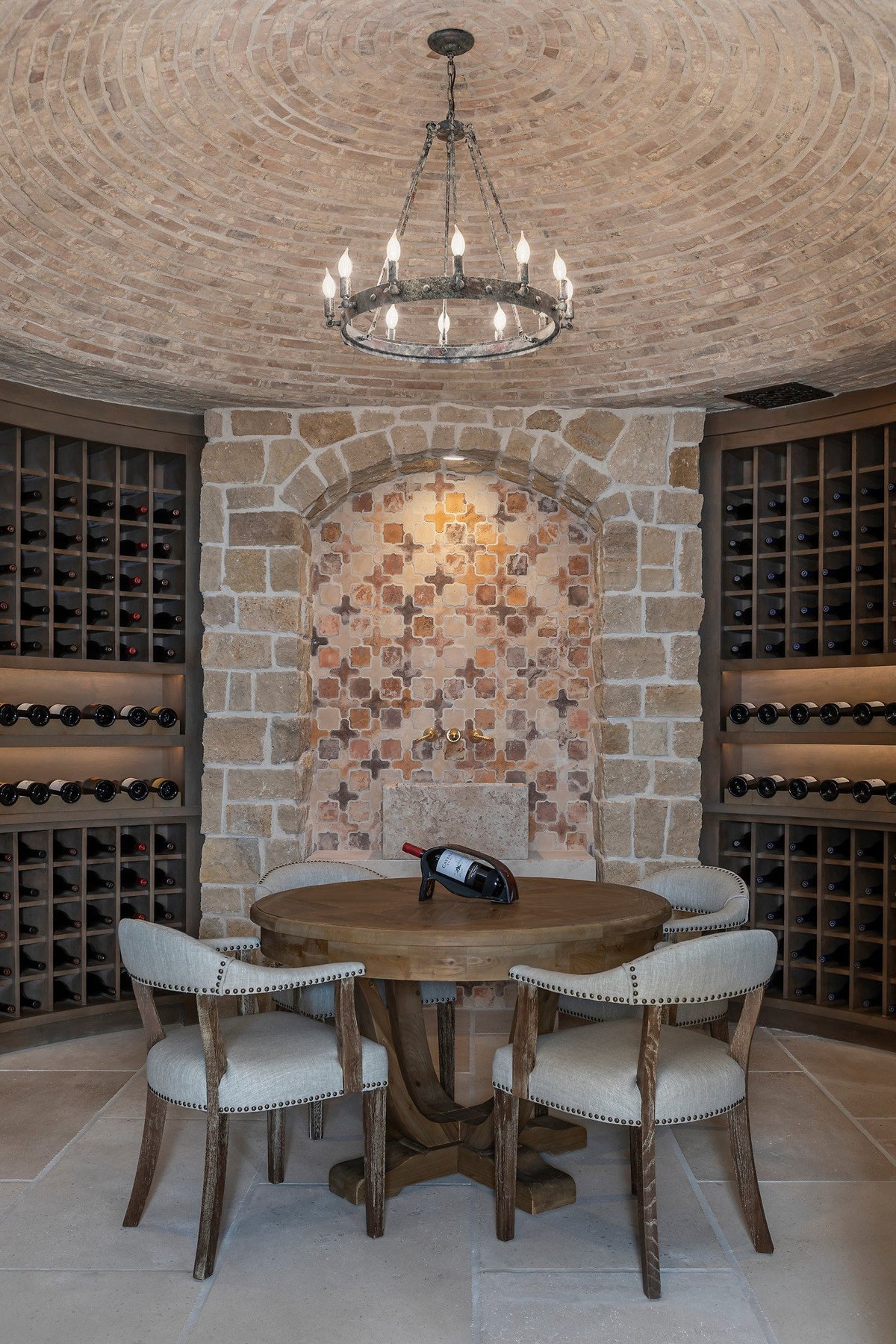 Tasting table below the tiled niche
