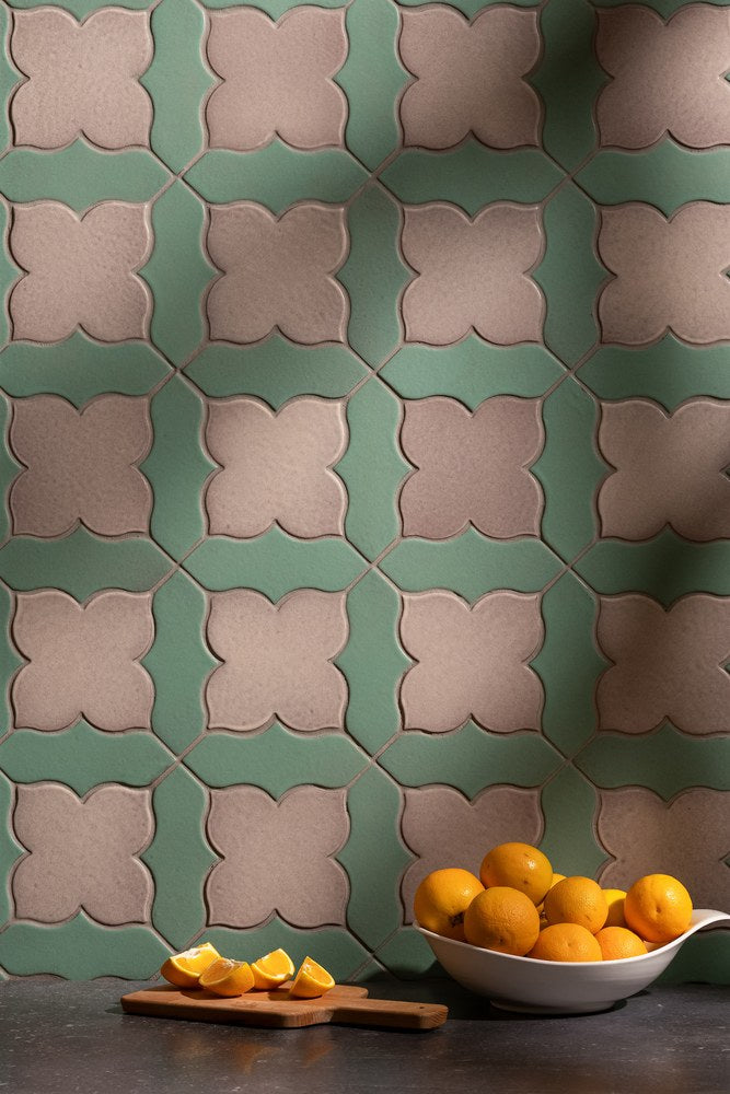 The ARTO Studio Amaryllis pattern on a wall, Tortoise against Linen