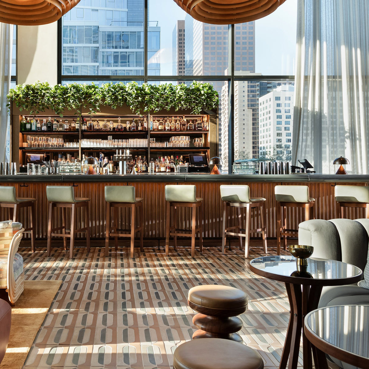 Hotel bar on custom cement tile
