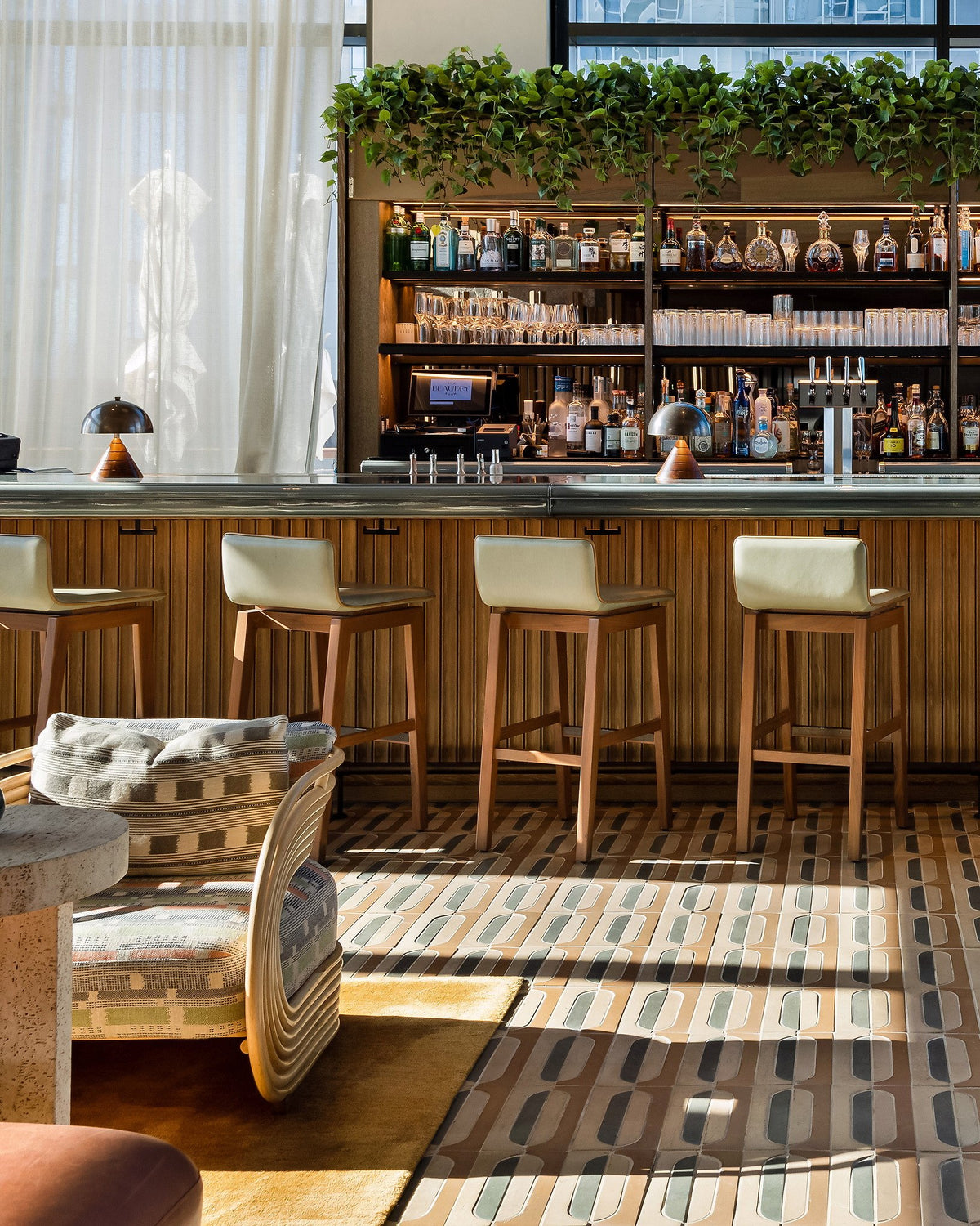 Bar stools over the patterned floor