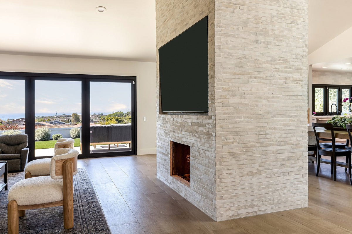 Living room with Newport Brick fireplace