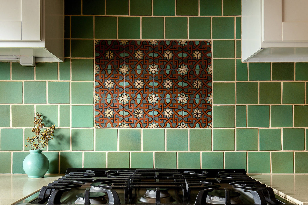 Hand-painted deco inset above range