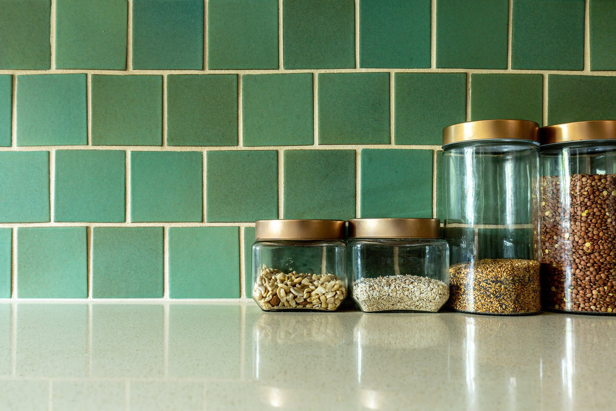 Copper glaze backsplash detail