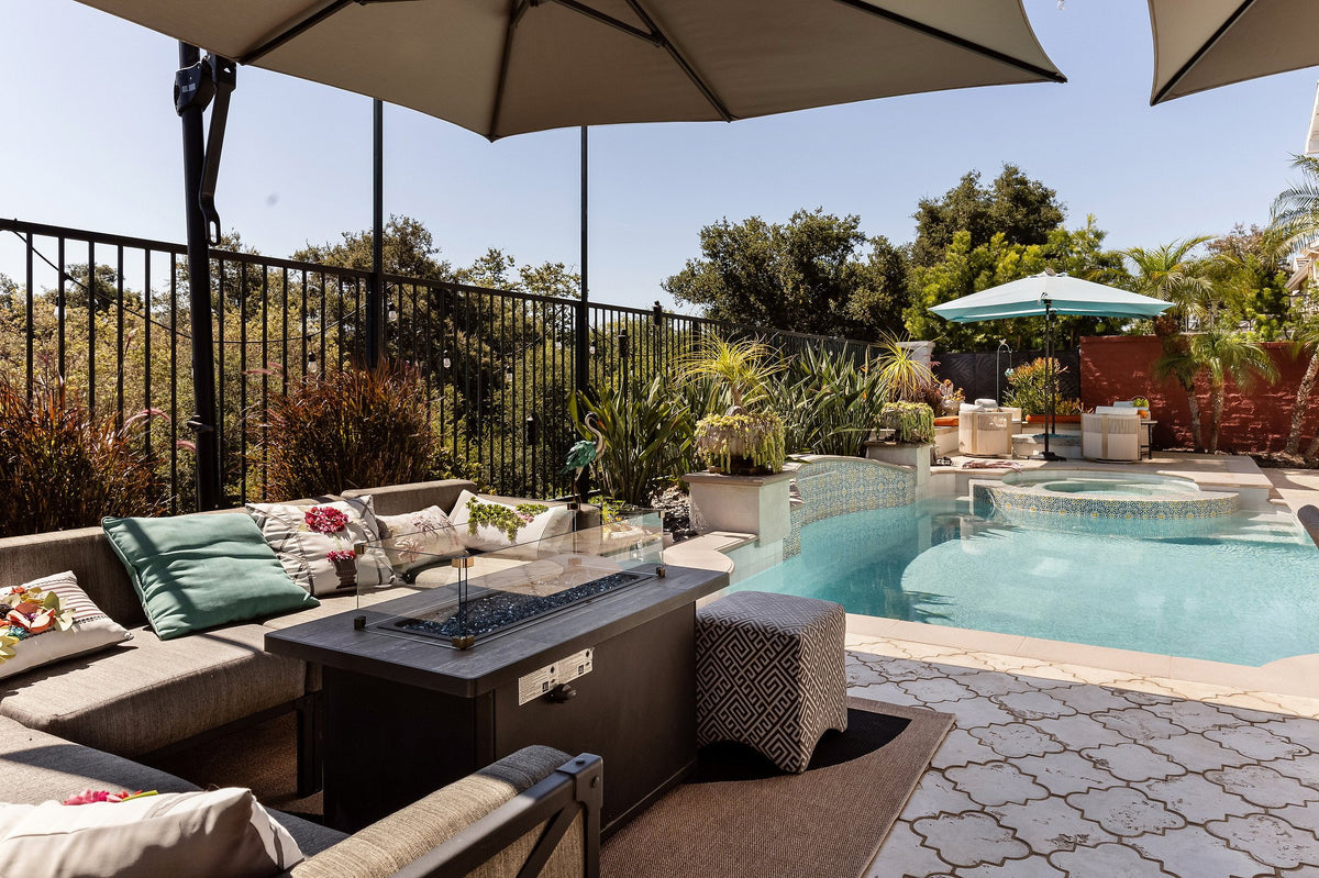 Fire pit lounge beside the pool