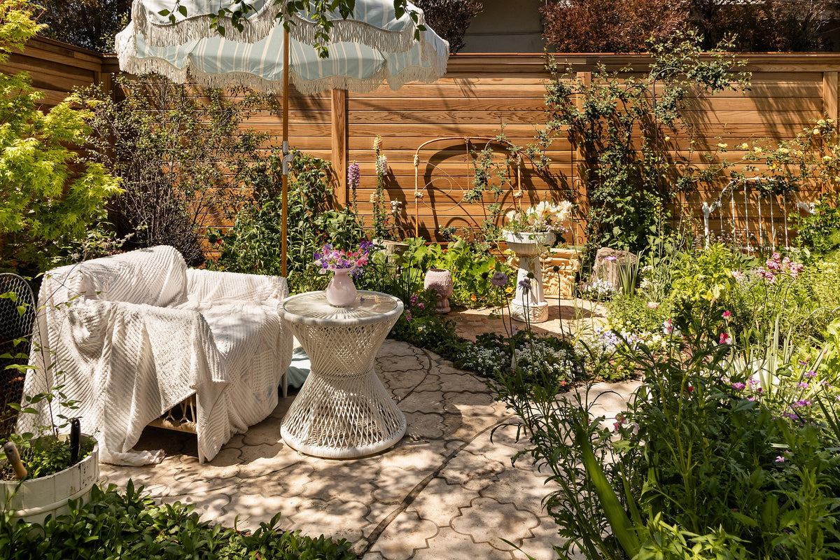 Patio corner with wicker table