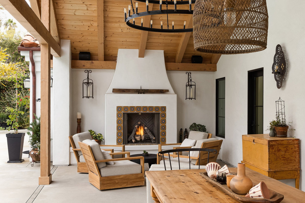 Covered loggia and fireplace