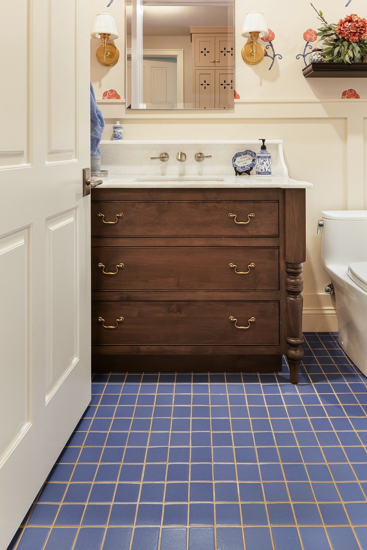 Vanity on Blue Satin 2x2