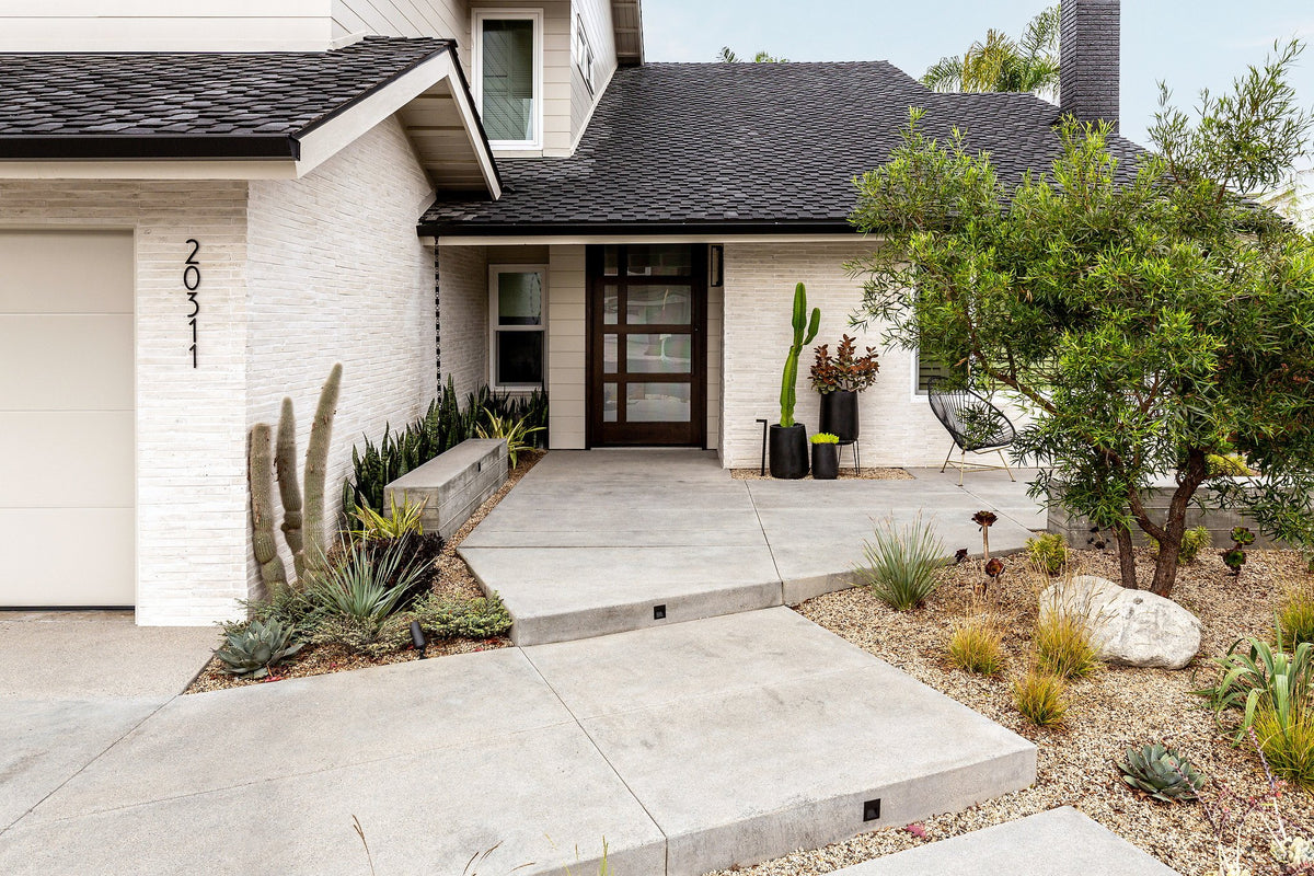 Front walk and Early Gray brick walls
