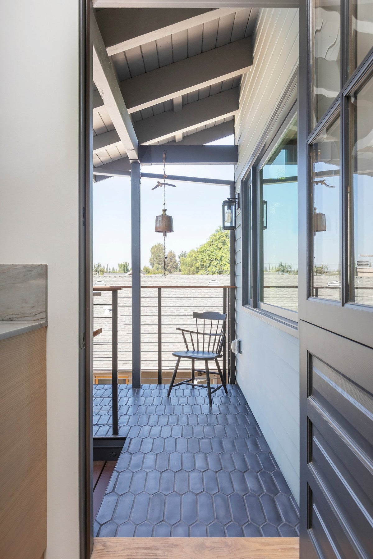 Picket balcony seen from inside