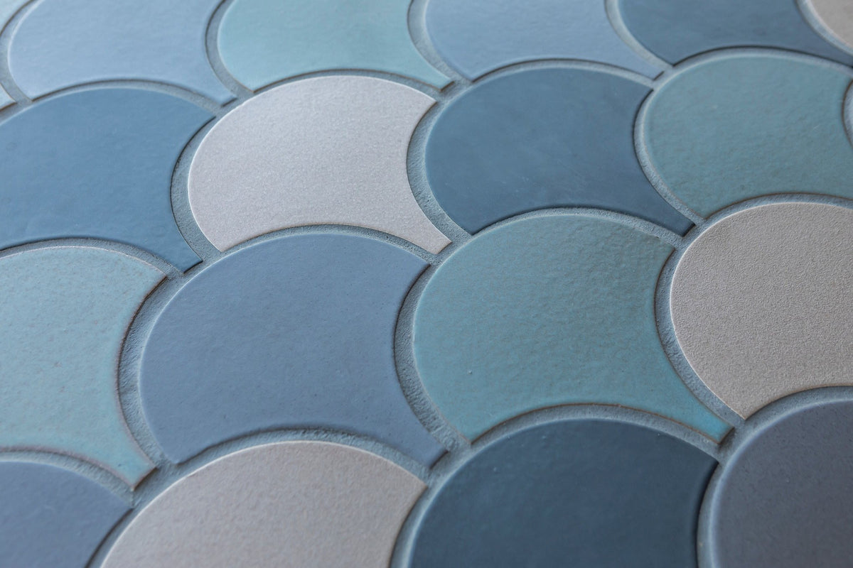 Close-up of glazed Conche tiles