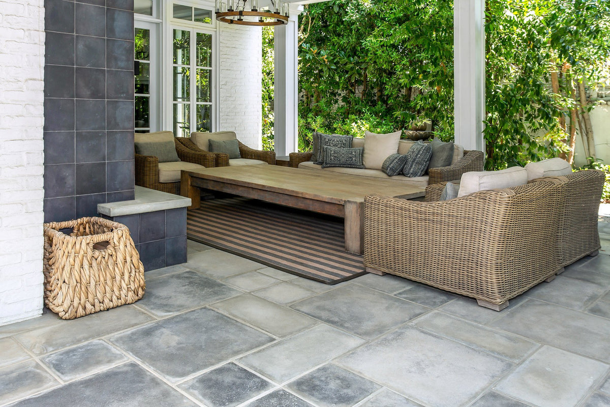 Covered porch with Roman pavers