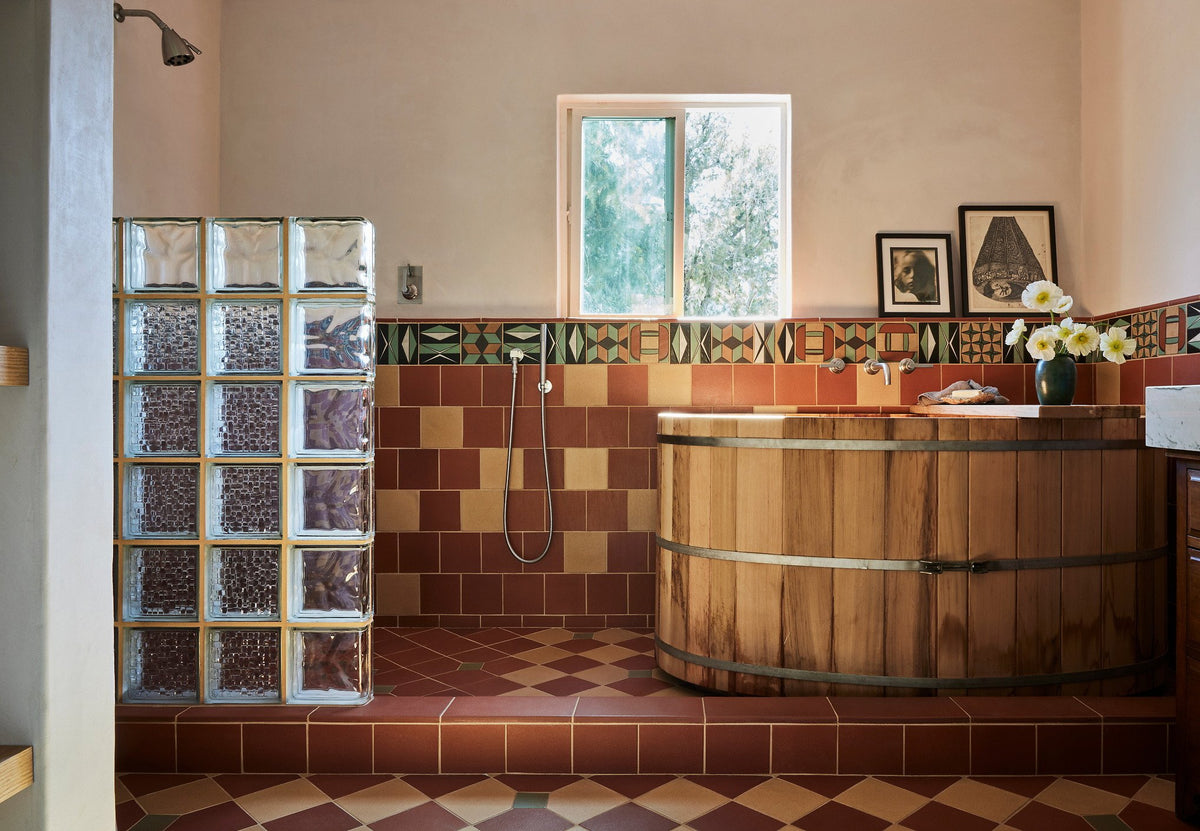 Bath with Studio tile and soaking tub