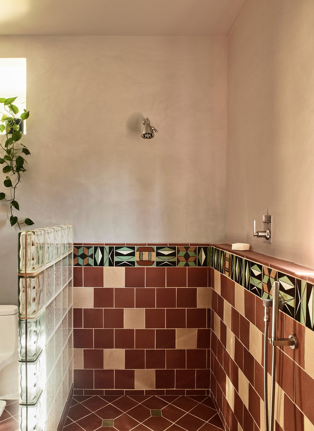 Shower with checkerboard floor
