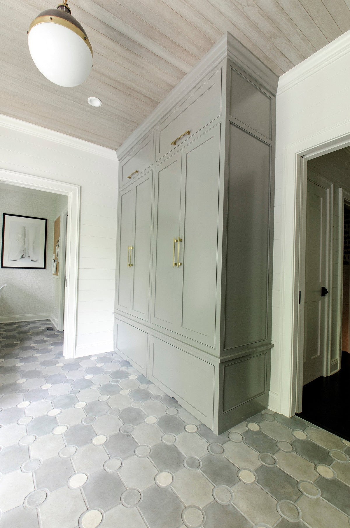 Cabinet wall over gray Granada tile