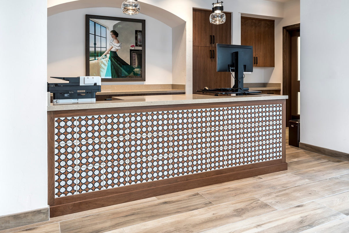 Angled view of the patterned desk