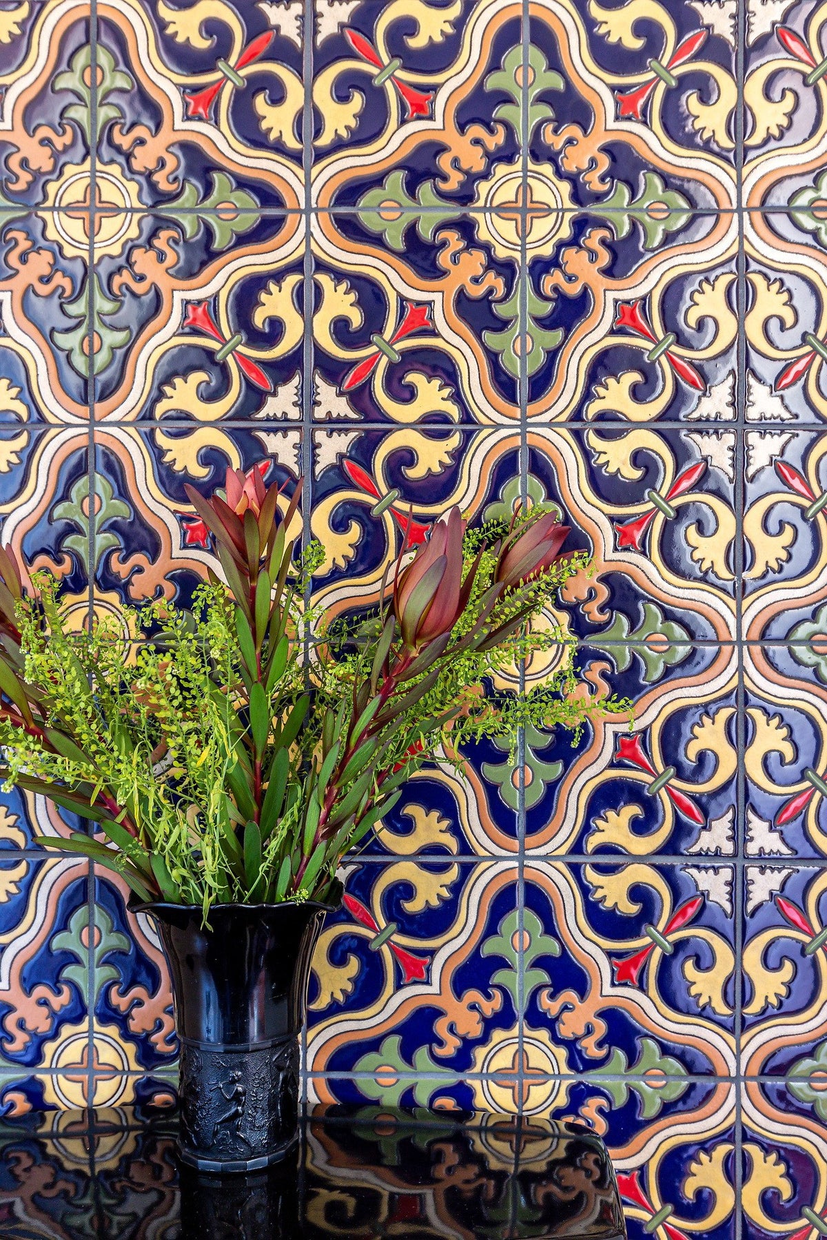 Handpainted deco wall in the powder room