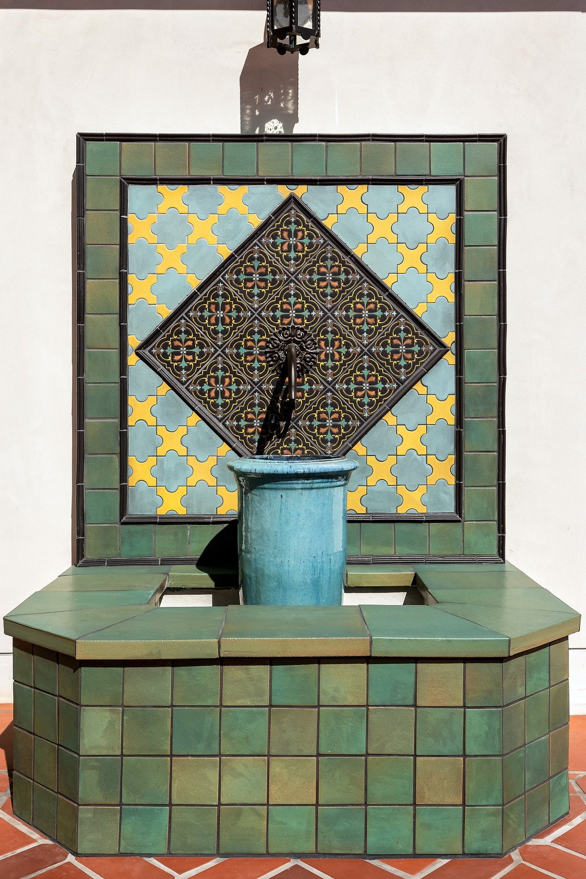 Tiled courtyard fountain