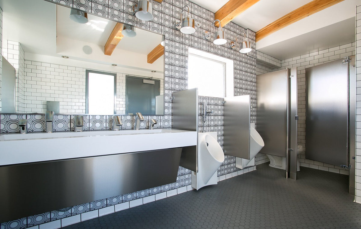Restroom with Rings deco tile walls