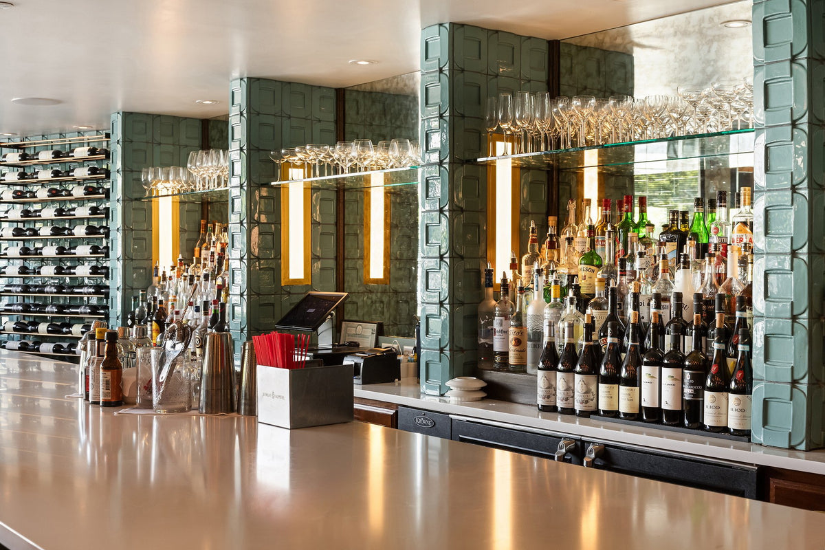 Back bar framed in Buckle tile