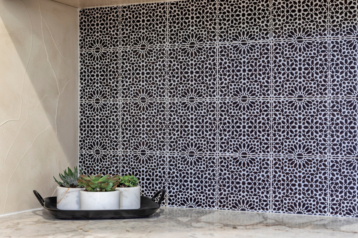 Black and white deco tile wall