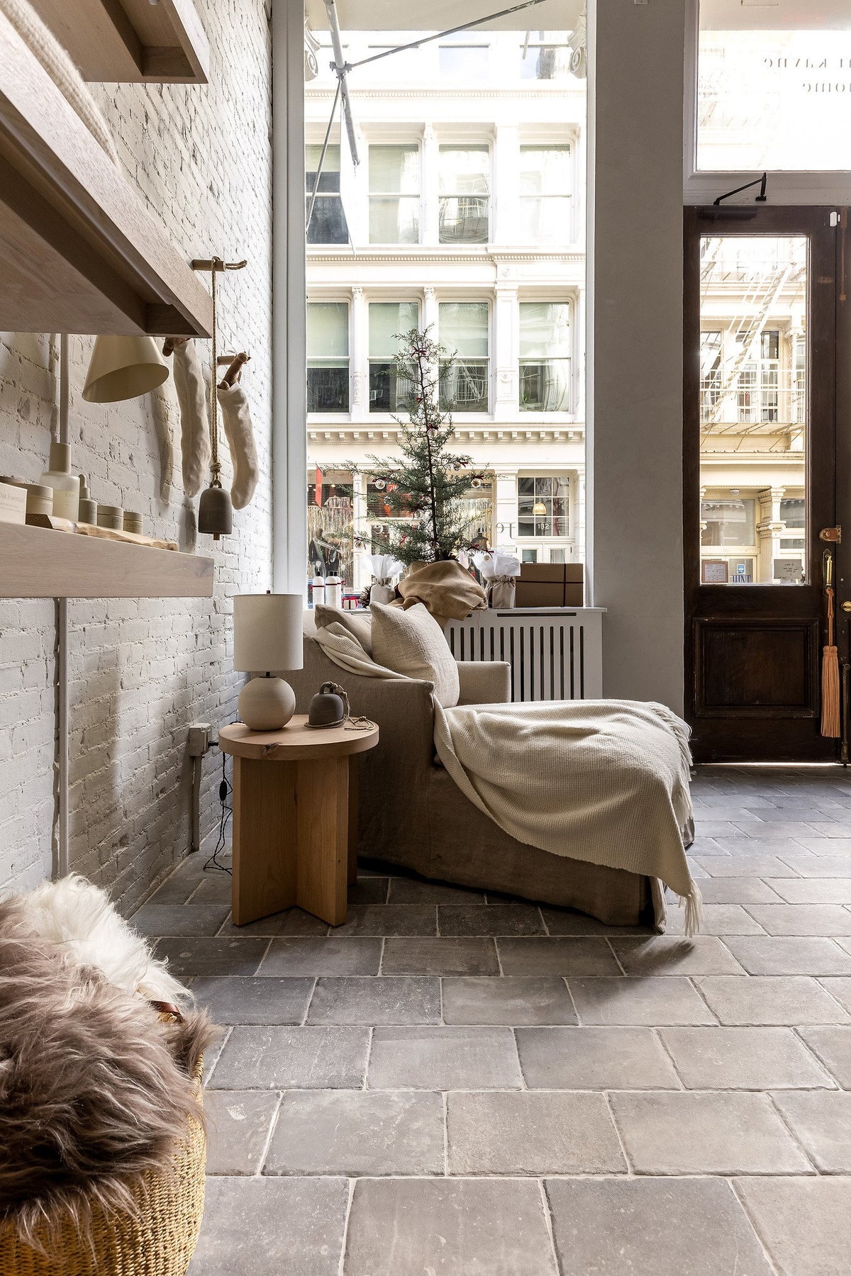Window seating on the tile floor