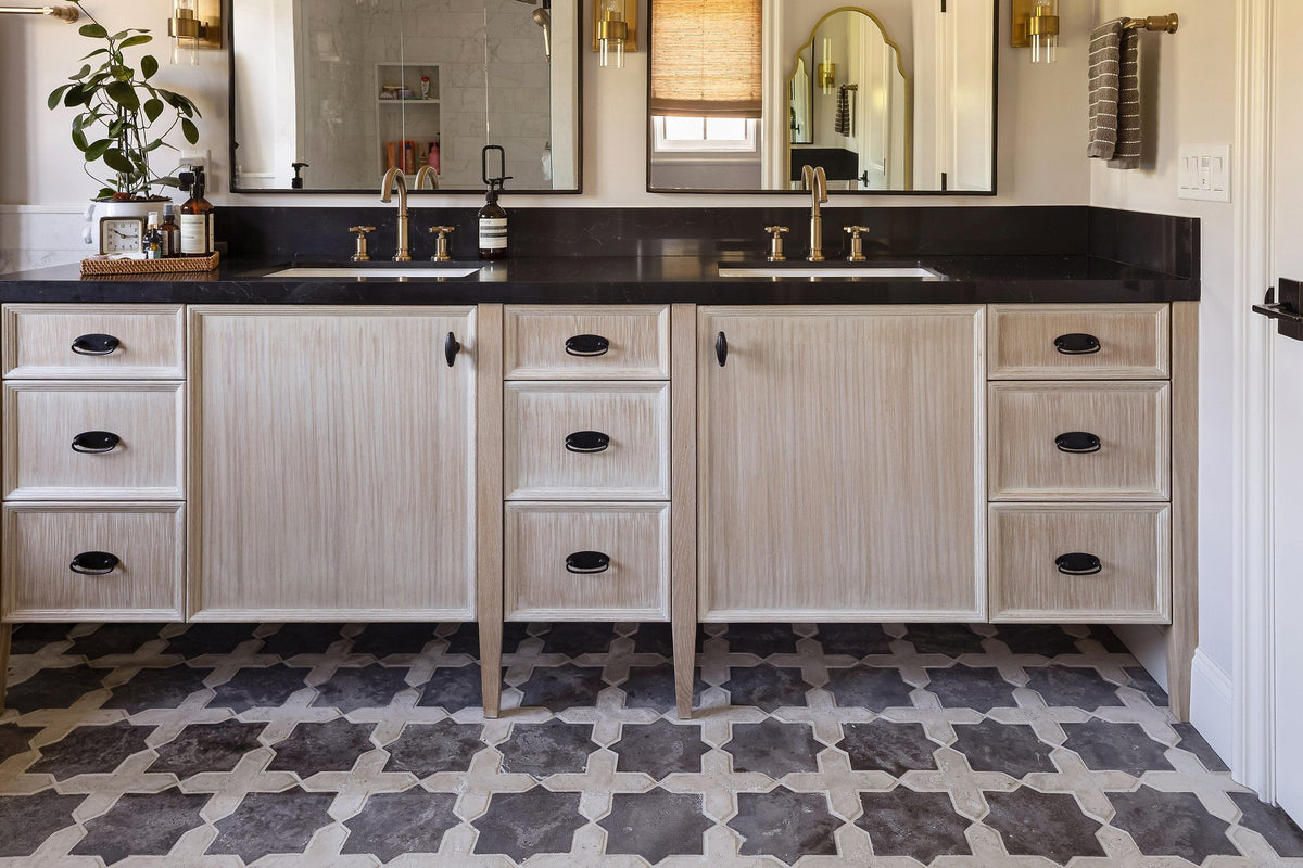 Double vanity over Charcoal and Magnolia