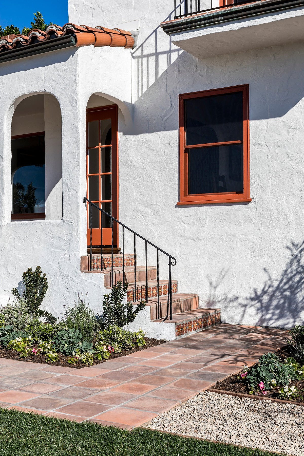 Front entry path and tiled steps