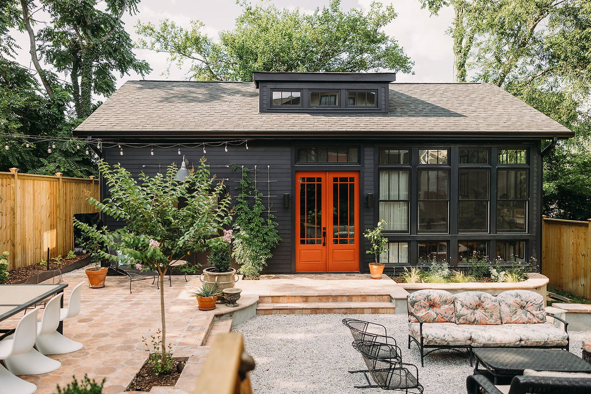 Backyard studio and Octagon tile patio