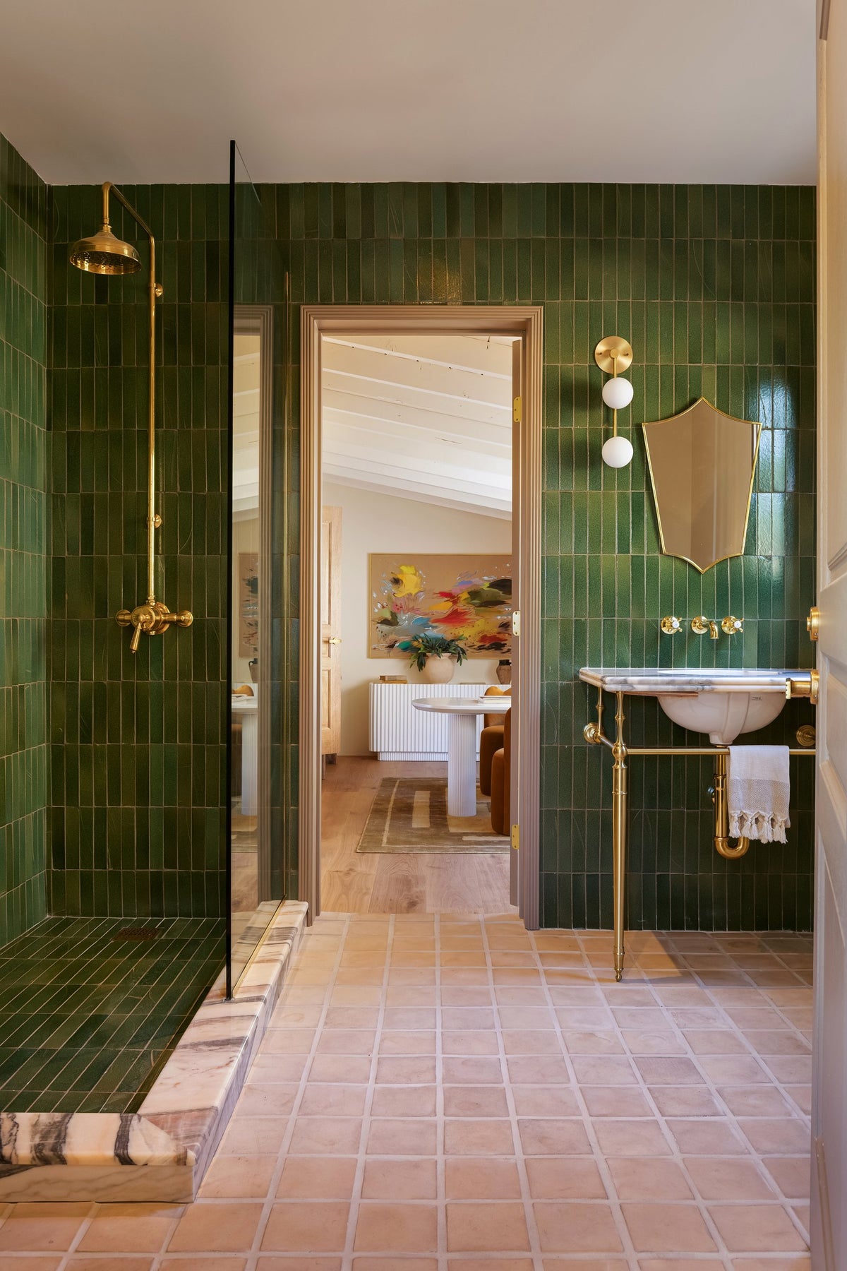 Bathroom with Emerald glazed walls and Hacienda floor