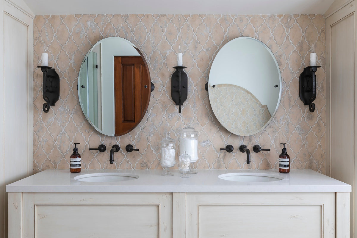 Double vanity on Arabesque 12 wall