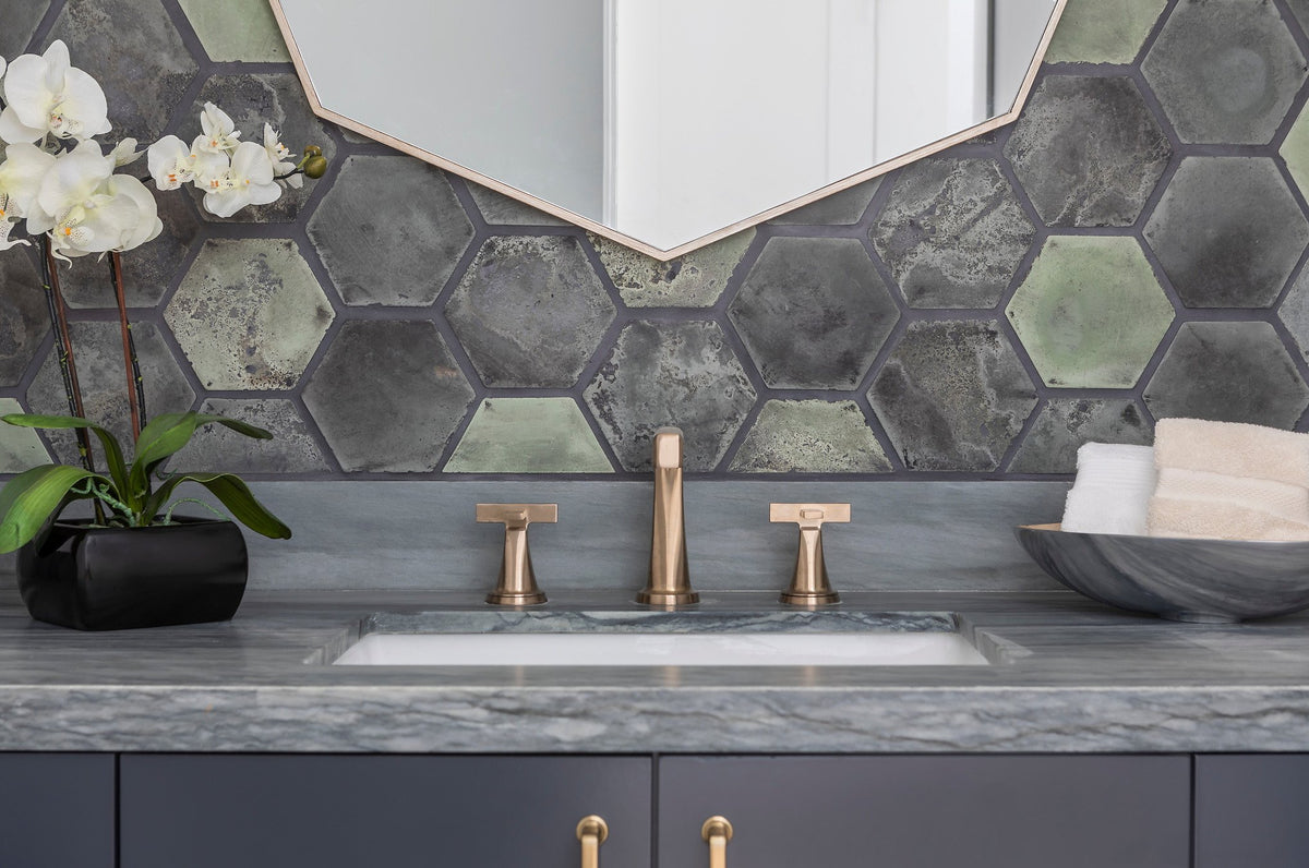 Vanity below the 6-inch hexagons