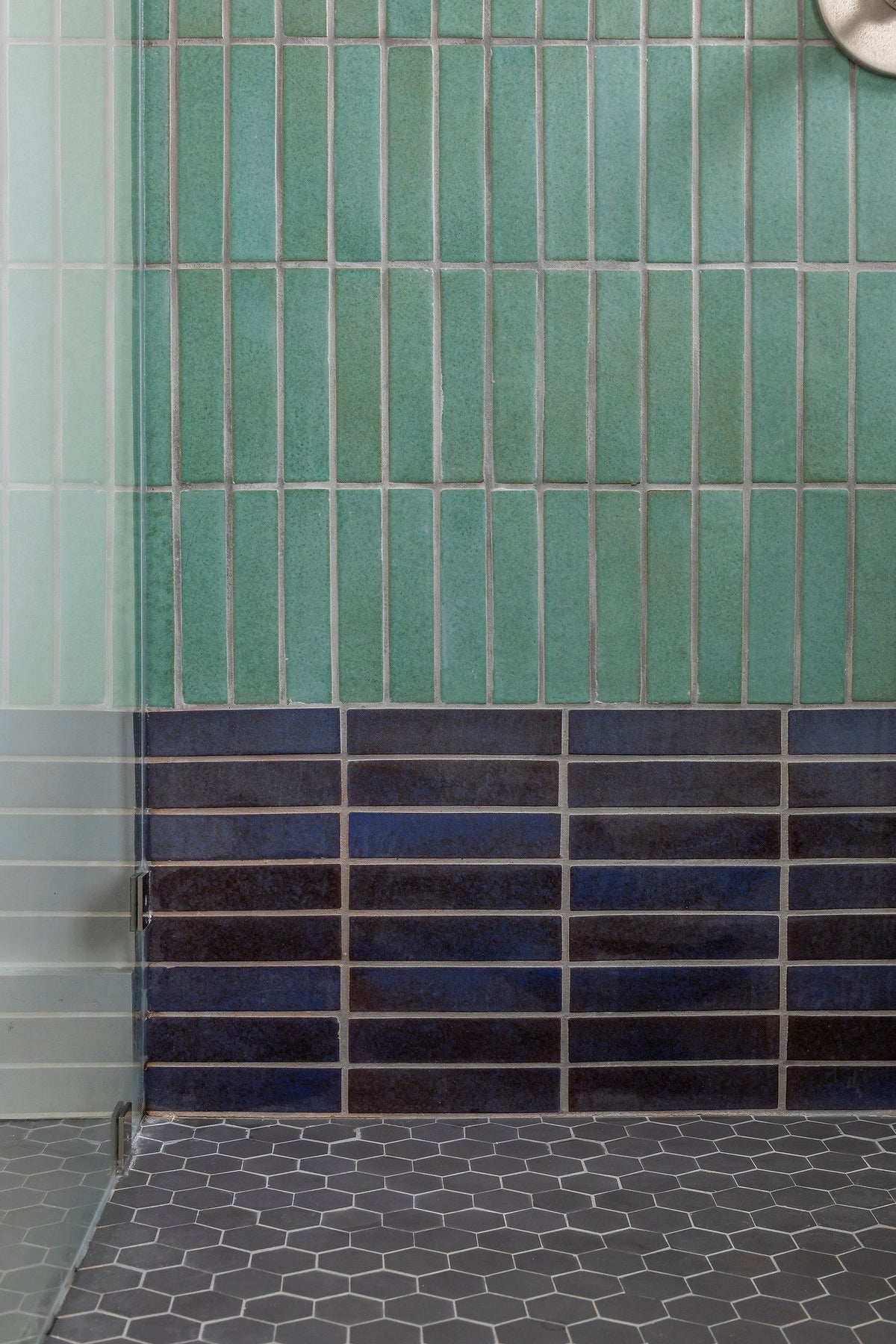 Persian Blue wainscot in the shower