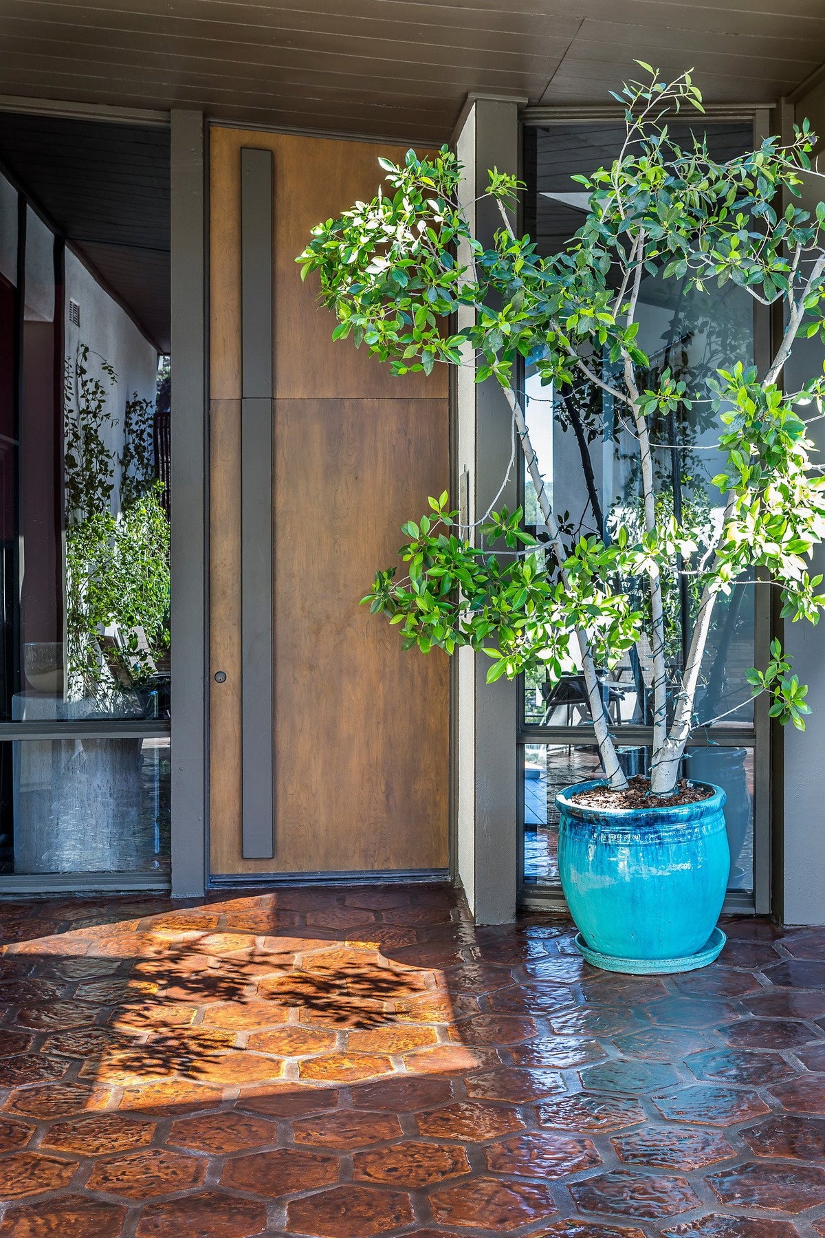 Entry door over Hexagon tile