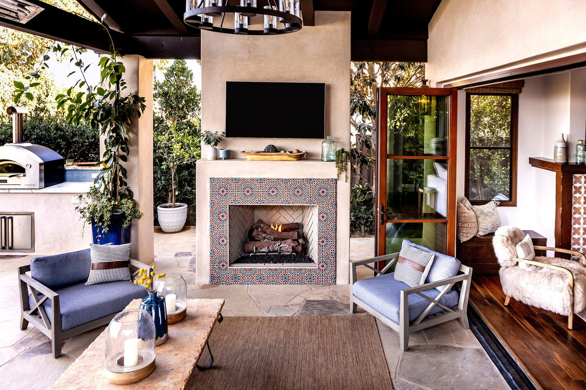 Covered loggia with Kaleidoscope fireplace