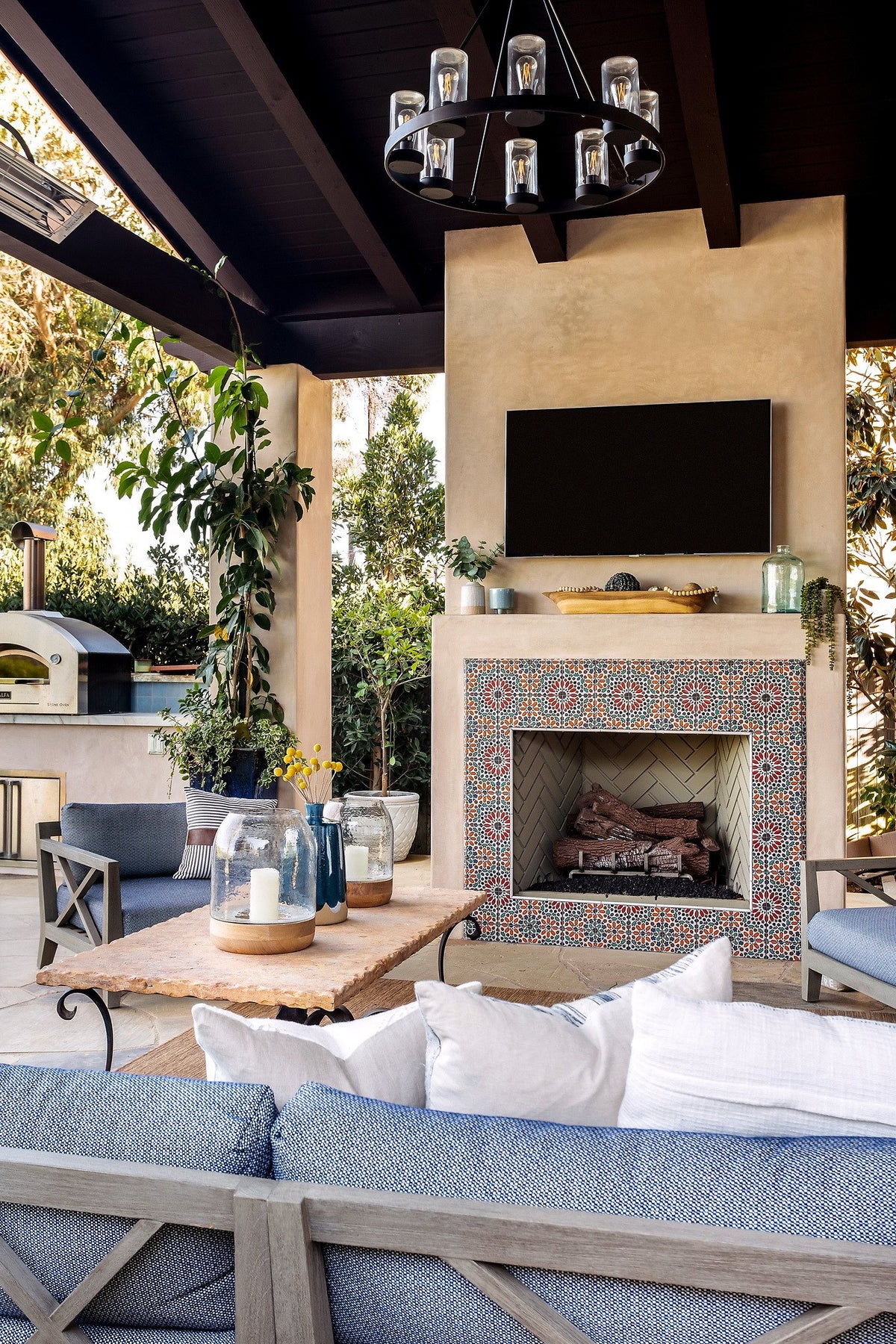 Fireplace under the loggia lantern
