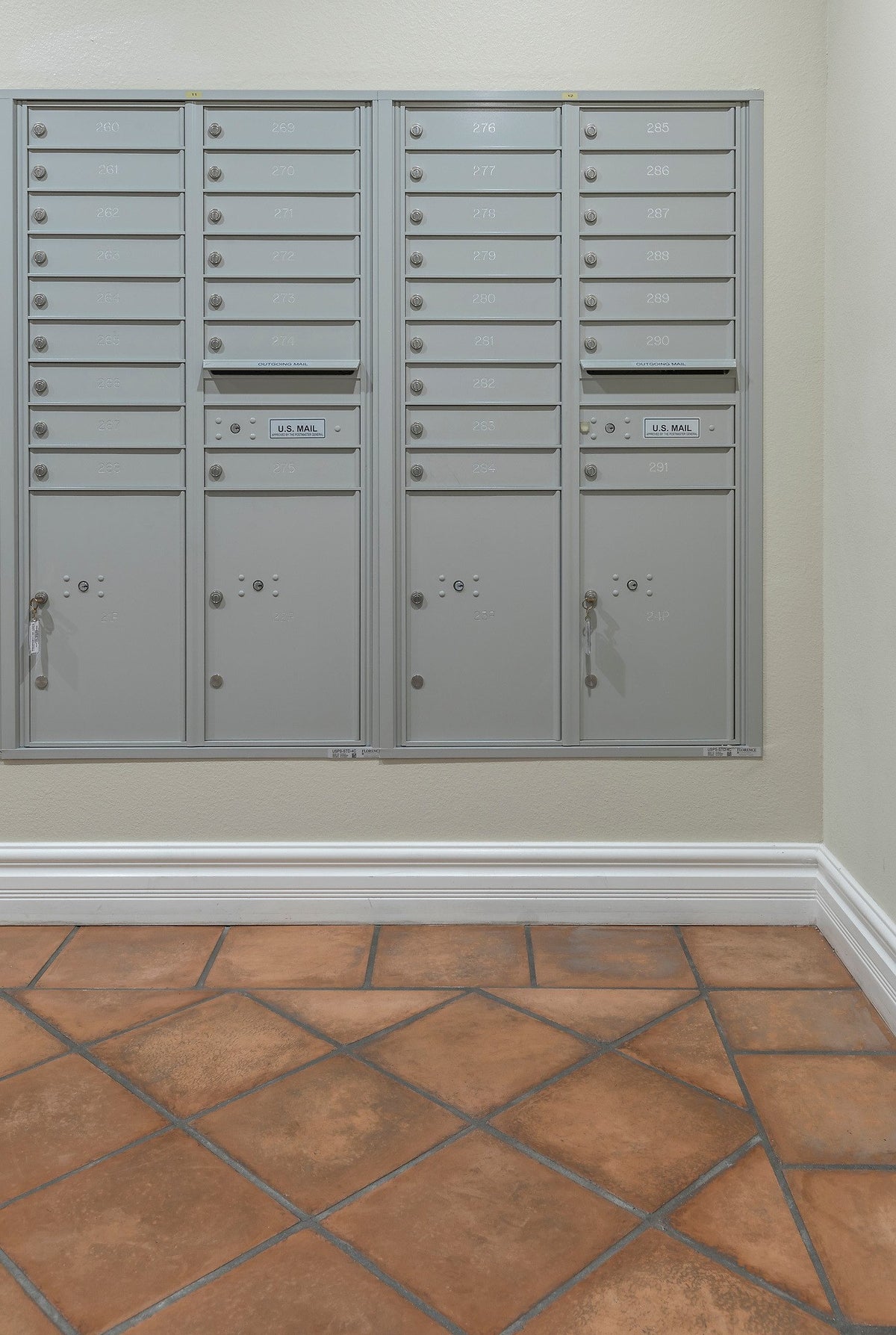 Tile floor at the mailboxes