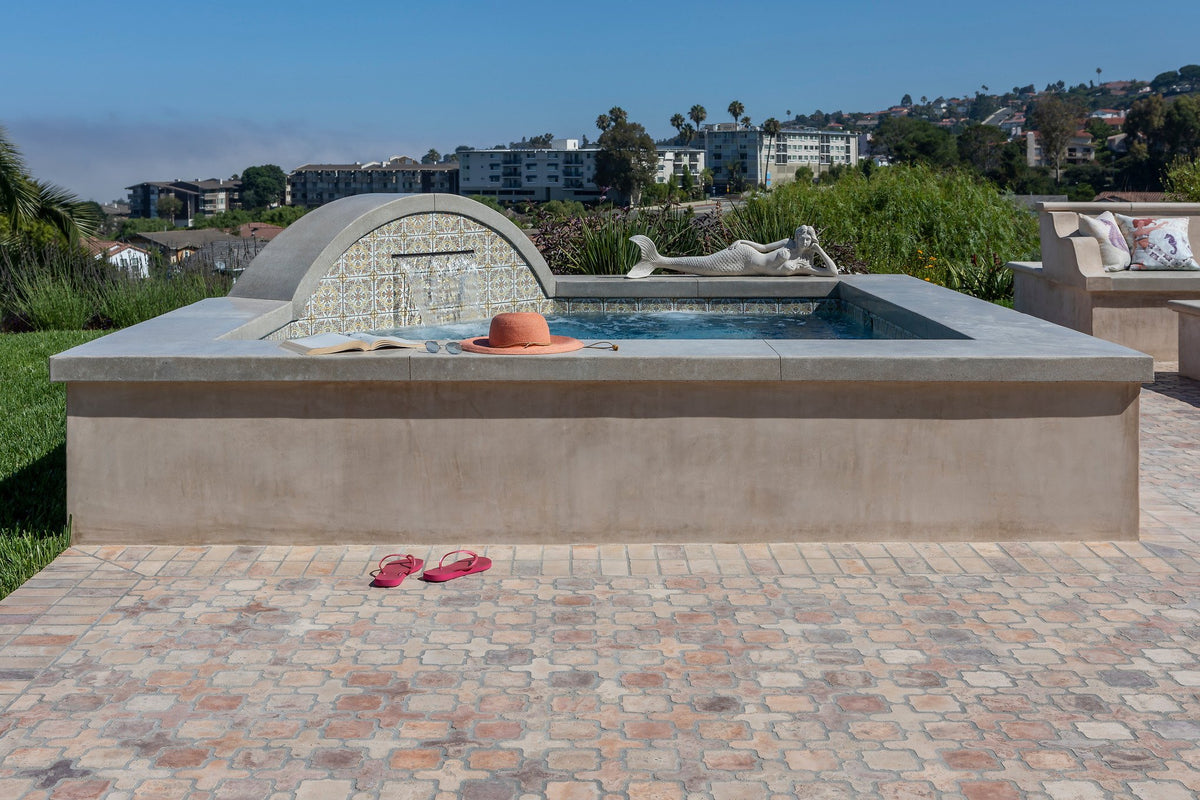 Raised spa set in Creme Fraiche tile