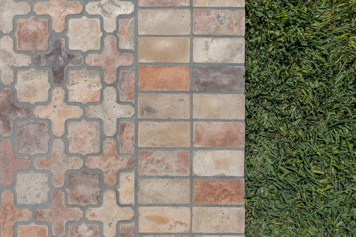 Brick-set border beside the lawn