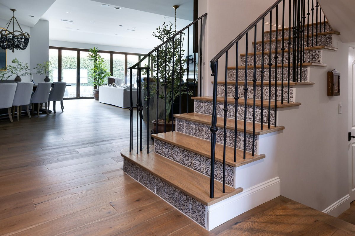 Staircase with deco tile risers