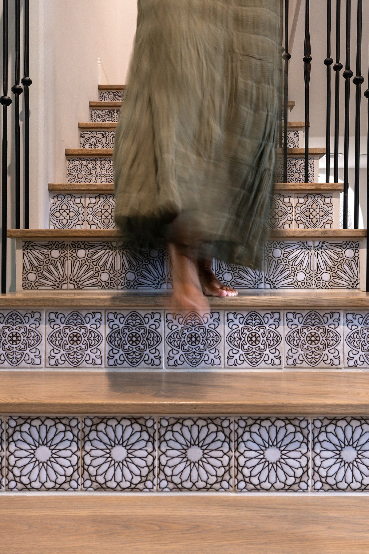 Walking up the deco stairs